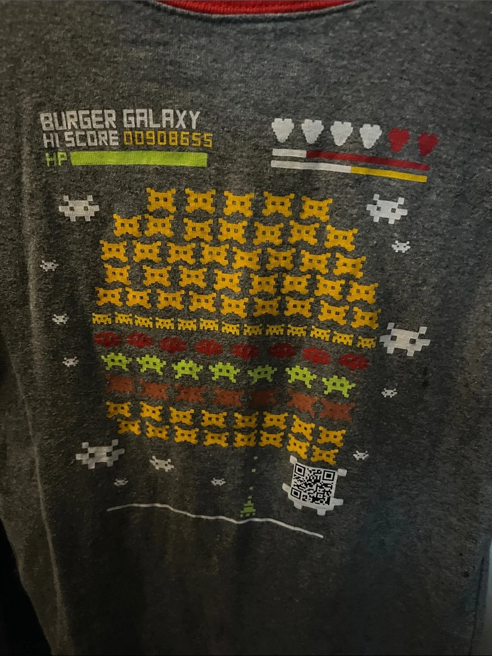 The Children's Place Gray Long-Sleeve Tee with Red Trim and Retro Burger Graphic